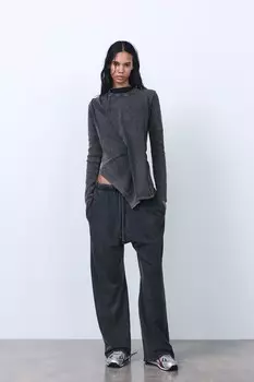 Мешковые брюки с эффектом потертости ZARA, антрацитово-серый