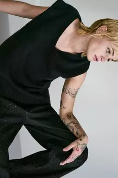 Мешковые джинсы trf с высокой талией и деталями из страз ZARA, темный индиго
