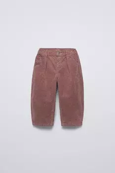 Мешковые вельветовые брюки ZARA, розовый