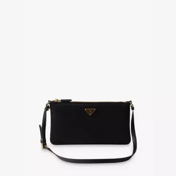 Мешочек из переработанного нейлона и кожи с логотипом Re-Nylon Prada, черный