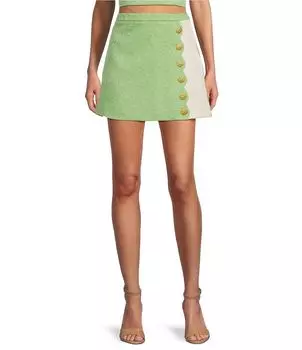 Mestiza New York Хлопковая жаккардовая мини-юбка Winslet с цветными блоками и цветочным принтом New York, зеленый