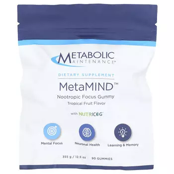 Metabolic Maintenance, MetaMIND , ноотропная жевательная таблетка с Nutricog, тропическими фруктами, 90 жевательных таблеток