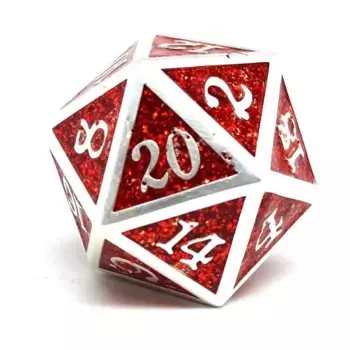 Металл d20 — героический кубик металлического блеска — красный с серебром, Dice - Metal Single Dice (Easy Roller Dice)