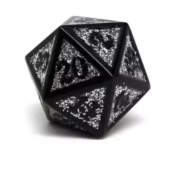 Металл d20 — героический кубик металлического блеска — серебристый с черным, Dice - Metal Single Dice (Easy Roller Dice)