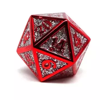 Металл d20 — героический кубик металлического блеска — серебро с красным, Dice - Metal Single Dice (Easy Roller Dice)
