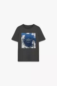 Металлическая футболка ZARA, антрацитовый серый