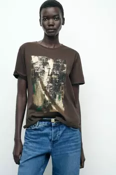 Металлическая футболка ZARA, шоколад