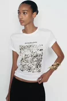 Металлическая футболка ZARA, золотой