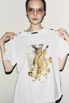 Металлическая футболка ZARA, золотой