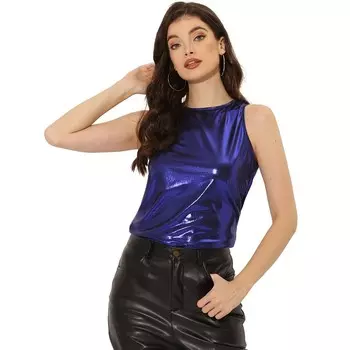 Металлическая майка для женской блестящей рубашки без рукавов для клубной вечеринки ALLEGRA K, фиолетовый