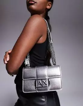 Металлическая сумка через плечо серебристого цвета Armani Exchange