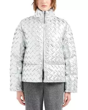 Металлическая технотканевая пуховая куртка Emporio Armani, серебряный