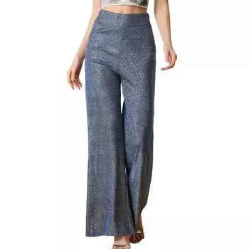 Металлические блестящие широкие брюки с высокой талией для женских брюк Клубная одежда ALLEGRA K, цвет Black Blue