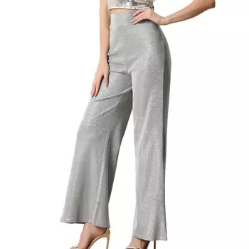 Металлические блестящие широкие брюки с высокой талией для женских брюк Клубная одежда ALLEGRA K, цвет Silver