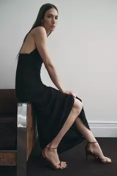 Металлические босоножки с овальным каблуком ZARA, золотой