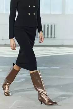 Металлические ботинки на каблуке-кошке ZARA, золотой