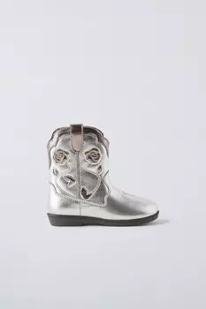 Металлические ковбойские сапоги ZARA, серебряный