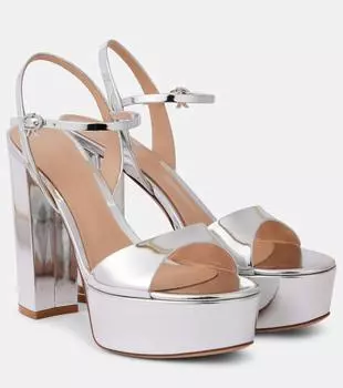 Металлические кожаные сандалии на платформе Gianvito Rossi, серебряный