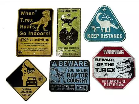 Металлические предупреждающие знаки Мира Юрского периода. Масштабная фабрика реплик реквизита. Развлечения