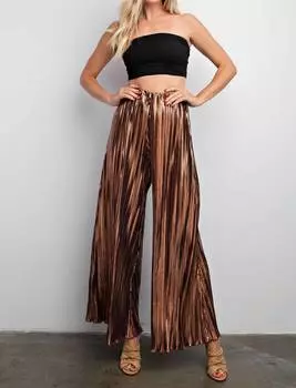 Металлические широкие брюки со складками медного цвета GLAM, цвет copper