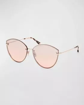 Металлические солнцезащитные очки «кошачий глаз» Evangeline TOM FORD, цвет Rose Gold Rose Havana