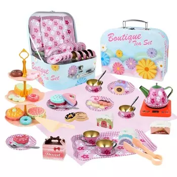 Металлический чайный сервиз, кувшин, чашки, поднос, сладости, одеяло + чемодан Inna marka