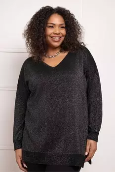 Металлический джемпер с V образным вырезом Live Unlimited, черный