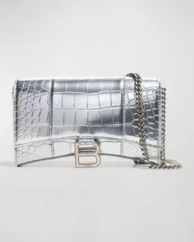 Металлический кошелек с цепочкой Hourglass Moc-Croc Balenciaga