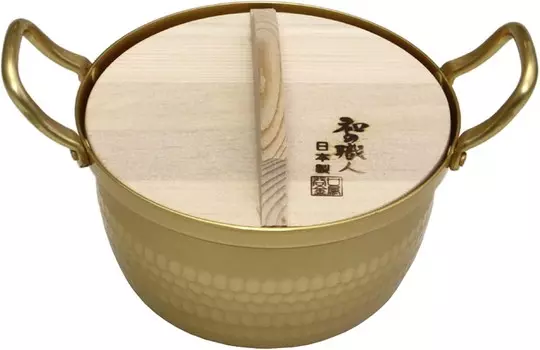 Металлический ступенчатая кастрюля Танигучи японского мастера с деревянной крышкой, 14,5 см (5,7 дюйма) Taniguchi metal