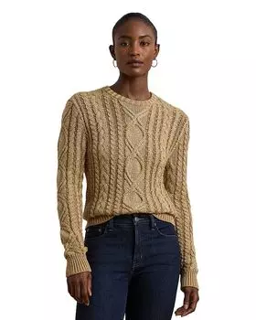 Металлический свитер с круглым вырезом в технике арановой вязки Ralph Lauren, золотой