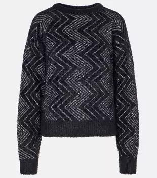 Металлический свитер с узором «зигзаг» Missoni, цвет base black and zigzag white