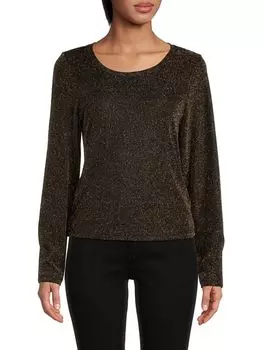 Металлический топ с длинными рукавами Dkny, цвет Gold Black