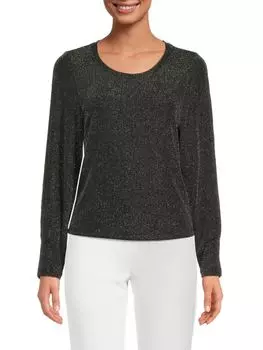 Металлический топ с длинными рукавами Dkny, цвет Silver Black