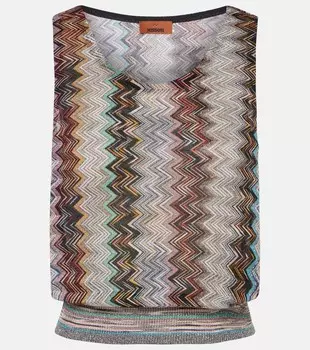 Металлический трикотажный топ с узором «зигзаг» Missoni, цвет multi silver black pink blue