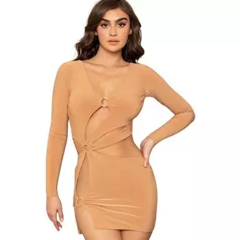 Металлическое кольцо с вырезом, мини-платье FASHNZFAB, коричневый