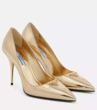 Металлик кожаные лодочки Prada, Platino