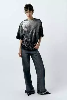Металлизированная футболка ZARA, серебро