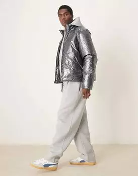 Металлизированная куртка-пуховик серого цвета ASOS DESIGN