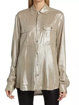 Металлизированная рубашка оверсайз Rick Owens Beige