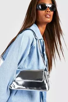 Металлизированная сумка через плечо boohoo, серебро