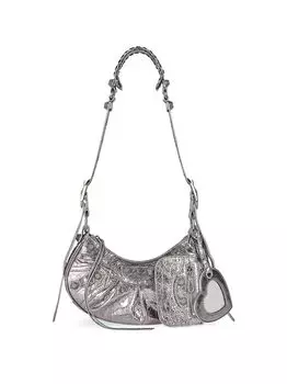 Металлизированная сумка через плечо Le Cagole XS Balenciaga, серебряный