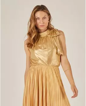 Металлизированная женская блузка с бантом Niza, золотой