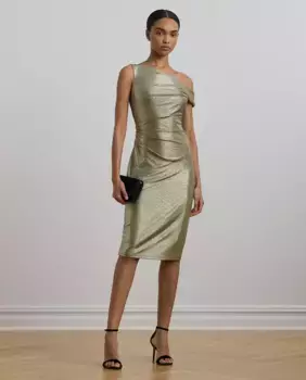 Металлизированное коктейльное платье миди Lauren Ralph Lauren, зеленый