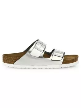 Металлизированные кожаные сандалии Arizona Birkenstock, серебряный