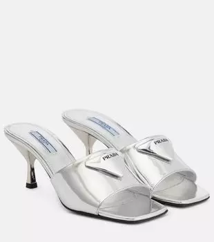 Металлизированные кожаные сандалии Prada, Argento