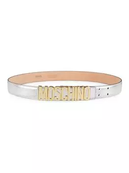 Металлизированный кожаный ремень с логотипом Moschino