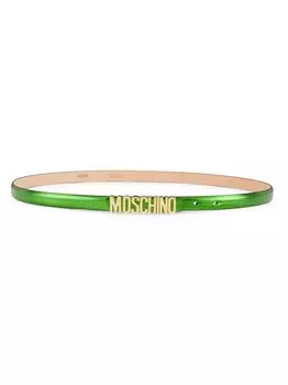 Металлизированный кожаный ремень с логотипом Moschino, зеленый