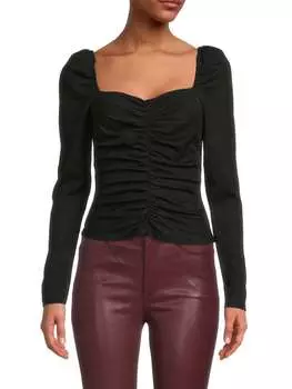 Металлизированный топ BCBGMAXAZRIA с рюшами, черный