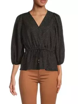 Металлизированный топ DKNY с пышными рукавами, черный