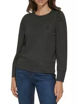 Металлизированный топ Karl Lagerfeld Paris с пышными рукавами, черный/серебрянный